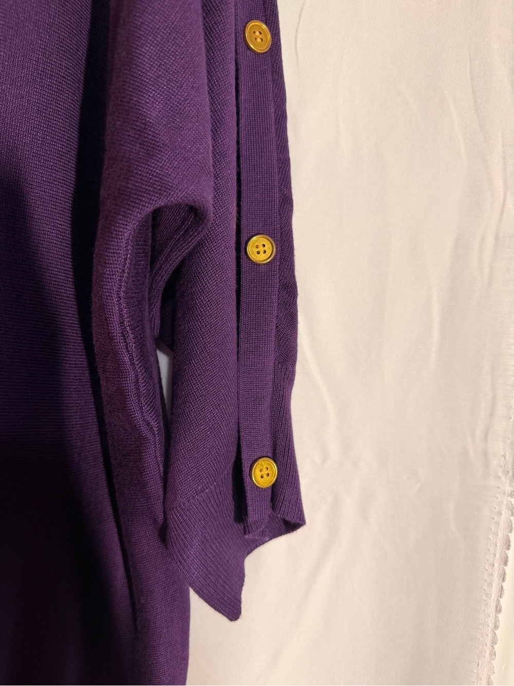 Plus-Size Off-the-Shoulder Purple Sweater with Gold Buttons - Picture 4 of 4